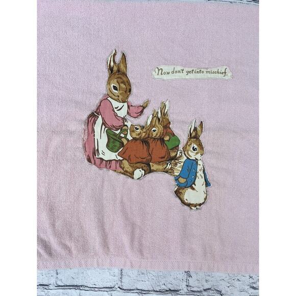 Vintage Martex Peter Rabbit Pink Bath Towel Set 3 Beatrix Potter Naughty Peter - Picture 2 of 9